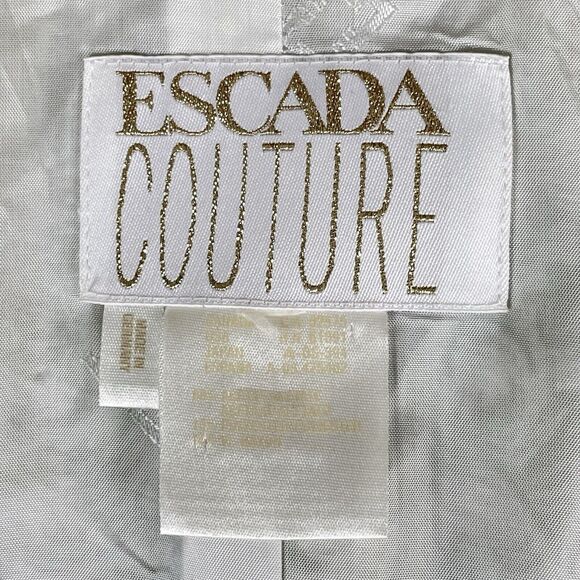 Escada Couture Silver Jacquard Skirt Suit Women’s Size 42 Green White Germany - Picture 8 of 16